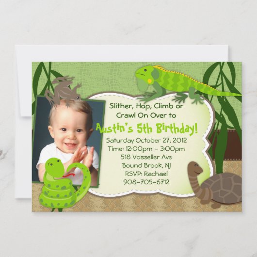 Invitation d'anniversaire à thème Reptile (Devant)