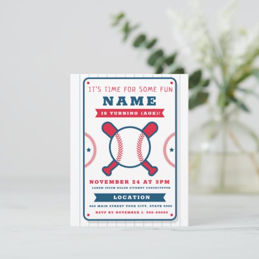 Invitation d'anniversaire à thème sportif : Baseba (Debout devant)