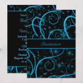 Invitation d'anniversaire à tourbillons de bleu sa (Devant / Derrière)