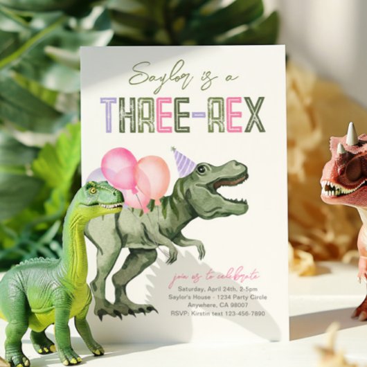 Invitation d'anniversaire à trois Rex Dinosaur