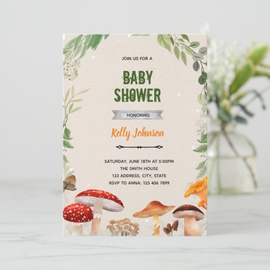 Invitation d'anniversaire à une douche champignon (Debout devant)