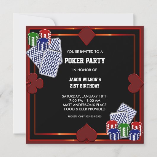 Invitation d'anniversaire à une soirée de poker (Devant)