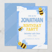 Invitation d'anniversaire abeille bourdon, 1er ann (Devant / Derrière)