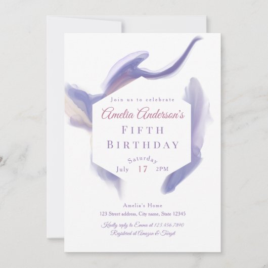 Invitation d'anniversaire abstrait aquarelle lavan (Devant)