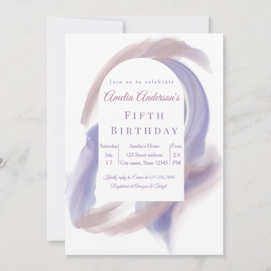 Invitation d'anniversaire Abstrait Aquarelle Lilas (Devant)
