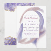 Invitation d'anniversaire Abstrait Aquarelle Lilas (Devant / Derrière)