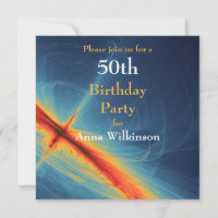 Invitation d'anniversaire abstraite bleue et orang