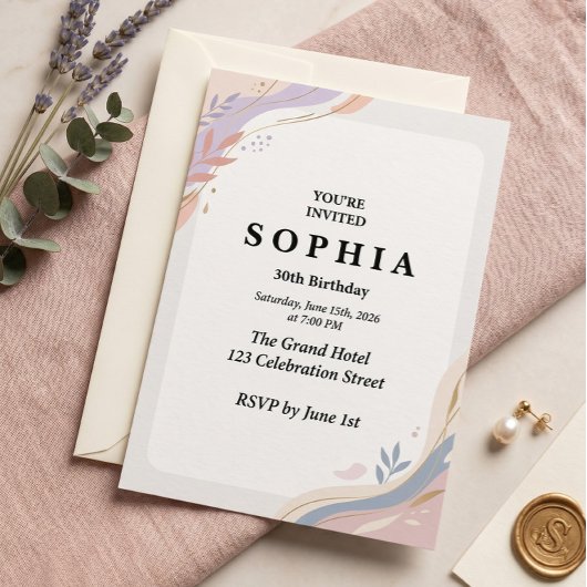 Invitation d'anniversaire abstraite pastel | Aquar