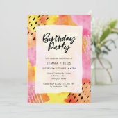 Invitation d'anniversaire Abstraite | rose et oran (Debout devant)