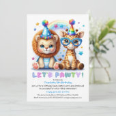 Invitation d'anniversaire adorable bébé lion & gir (Debout devant)
