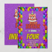 Invitation d'anniversaire adorable de panda roux (Devant / Derrière)