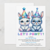 Invitation d'anniversaire adorable lapin – Paillet (Devant / Derrière)