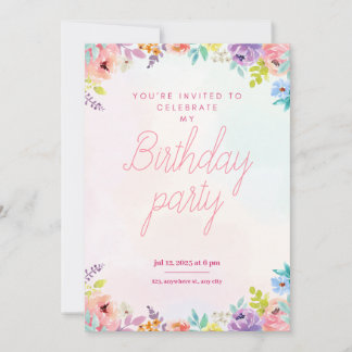 Invitation d'anniversaire adulte aquarelle florale