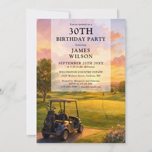 Invitation d'anniversaire adulte Buggy Golf Course (Devant)