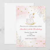 Invitation d'anniversaire adulte cygne floral rose (Devant / Derrière)