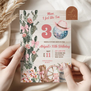 Invitation d'anniversaire adulte disco cowgirl en
