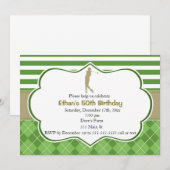 Invitation d'anniversaire adulte golf vert et or (Devant / Derrière)