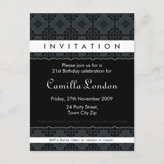 INVITATION D'ANNIVERSAIRE ADULTE :: Ornately patte (Devant)
