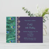 Invitation d'anniversaire adulte paon violet or (Debout devant)
