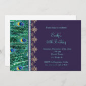 Invitation d'anniversaire adulte paon violet or (Devant / Derrière)