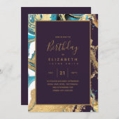 Invitation d'anniversaire Agate Sarcelle Violet Tu (Devant / Derrière)