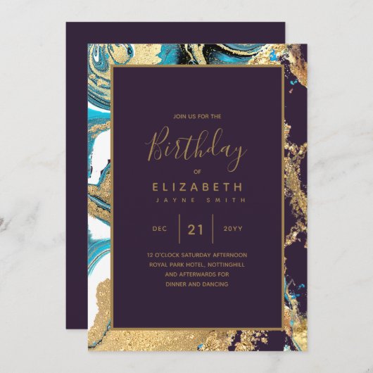 Invitation d'anniversaire Agate Sarcelle Violet Tu (Devant / Derrière)