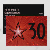 Invitation d'anniversaire 'Age' Étoile Rouge fond (Devant / Derrière)