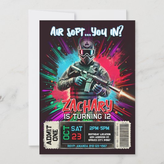 Invitation d'anniversaire Airsoft | Invitation ple (Devant)