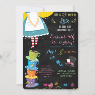 Invitation d'anniversaire Alice au pays des mervei