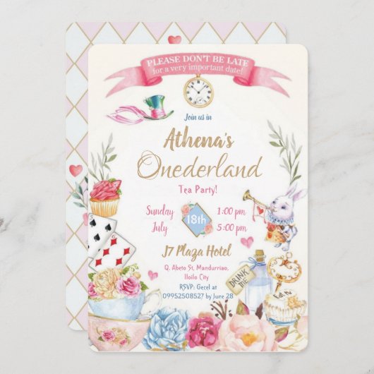 Invitation d'anniversaire Alice au pays des mervei (Devant / Derrière)