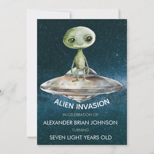 Invitation d'anniversaire Alien Invasion Outer Spa (Devant)