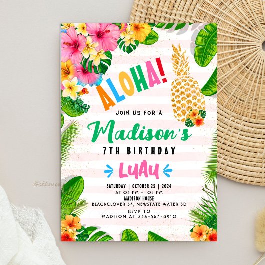 Invitation d'anniversaire Aloha Hawaïen à l'ananas