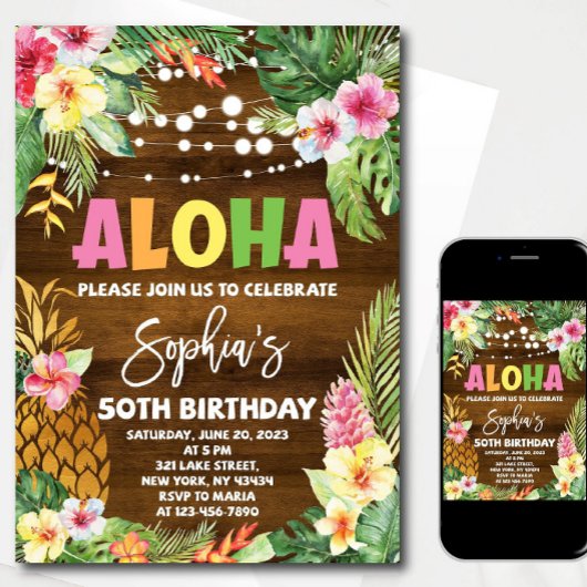 Invitation d'anniversaire Aloha modèle Anniversair