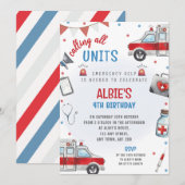 Invitation d'anniversaire ambulance Premier interv (Devant / Derrière)