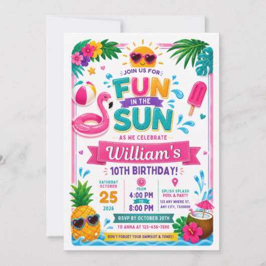 Invitation d'anniversaire Amusement au Soleil (Devant)