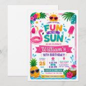 Invitation d'anniversaire Amusement au Soleil (Devant / Derrière)