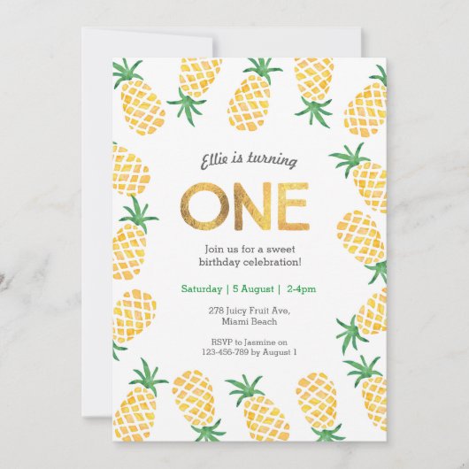 Invitation d'anniversaire | ananas tropical (Devant)