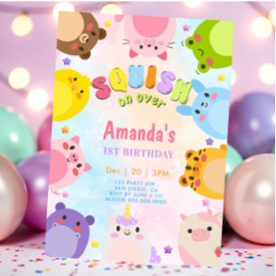 Invitation d'anniversaire Animal Squish On Over
