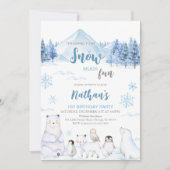Invitation d'anniversaire Animaux Arctiques Bleus (Devant)