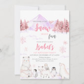 Invitation d'anniversaire Animaux Arctiques Rose (Devant)