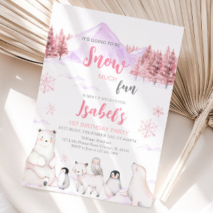 Invitation d'anniversaire Animaux Arctiques Rose