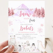 Invitation d'anniversaire Animaux Arctiques Rose