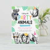 Invitation d'anniversaire Animaux de fête amusants (Debout devant)