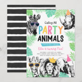 Invitation d'anniversaire Animaux de fête amusants (Devant / Derrière)