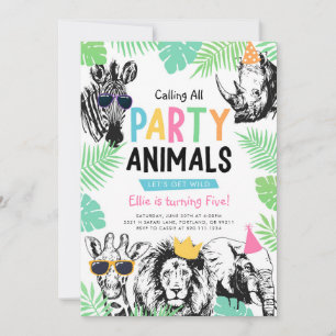 Invitation d'anniversaire Animaux de Fête Amusants