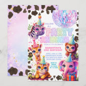 Invitation d'anniversaire Animaux de Fête | Disco  (Devant / Derrière)