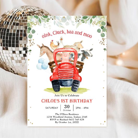 Invitation d'anniversaire Animaux de la ferme