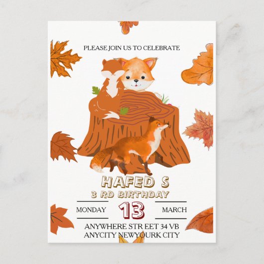 Invitation d'anniversaire Animaux de la forêt : Fo (Devant)