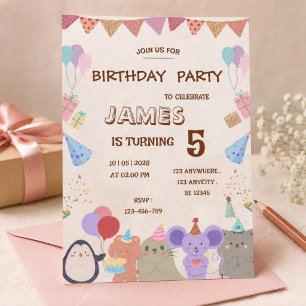 Invitation d'anniversaire Animaux de la forêt past