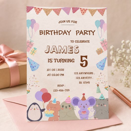 Invitation d'anniversaire Animaux de la forêt past